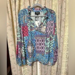 Fate Curve Maia Patchwork Boho Blouse NWT 1X